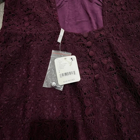NWT Free People HONEY HONEY Lace Long Sleeve Minidress in Potent Purple - Size 4 - Picture 8 of 12